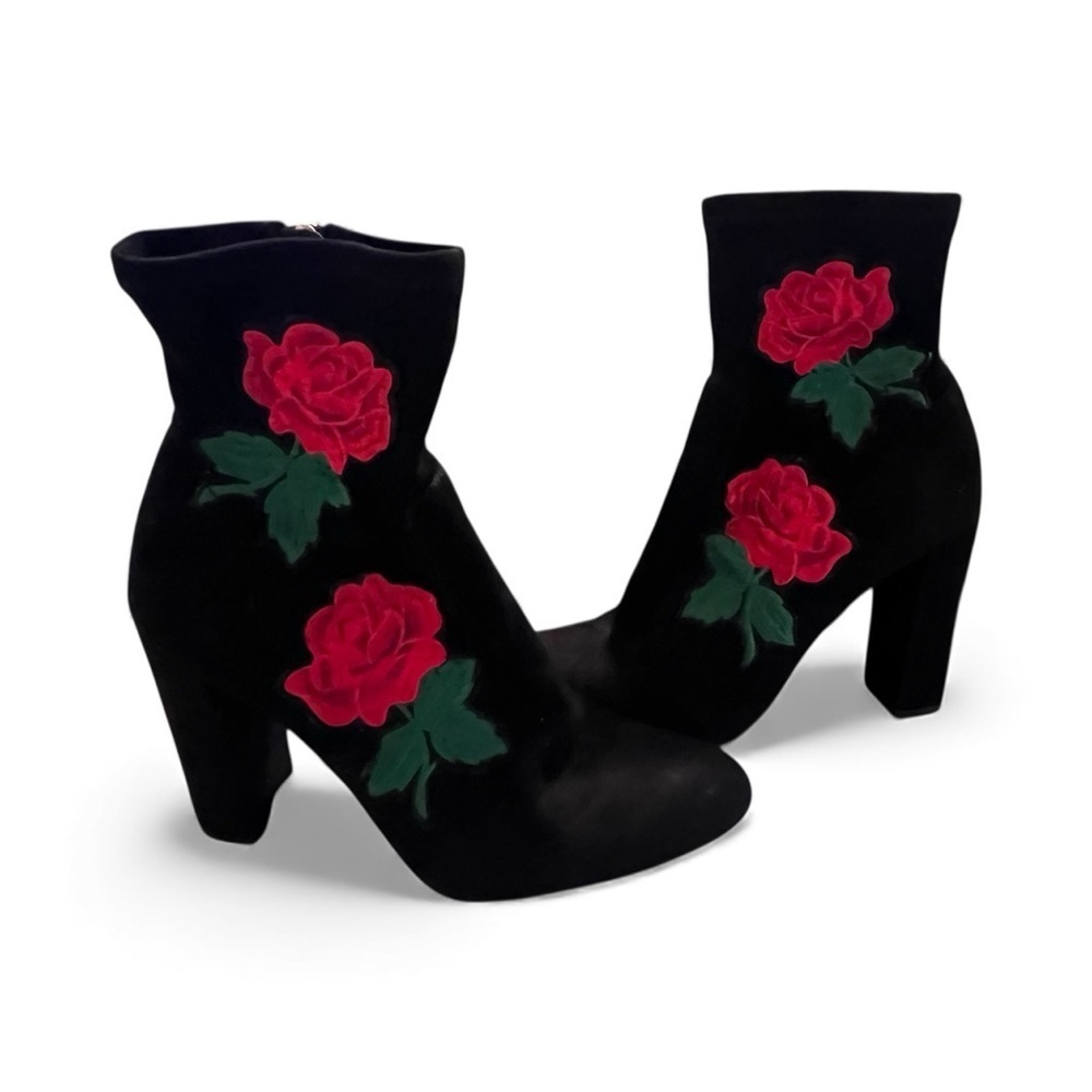 Vintage Black Rose Boots Statement m Cowgirl Whimsigoth Western Heels Size 8.5 - Picture 2 of 5